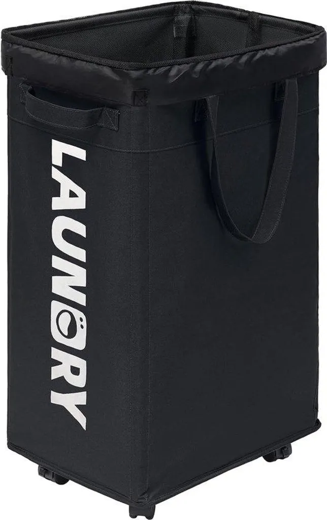 Panier à linge noir à roulettes en métal - Design industriel compact