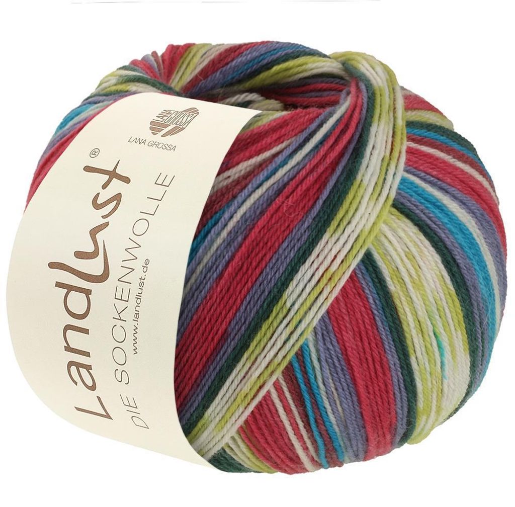 Lana Grossa Landlust DIE SOCKENWOLLE 100 g 4-fach Sockenwolle von Lana Grossa und Landlust 420 m Farbe 717 - Himbeerrot/Veilchenblau/Weiß/Zimtbr...