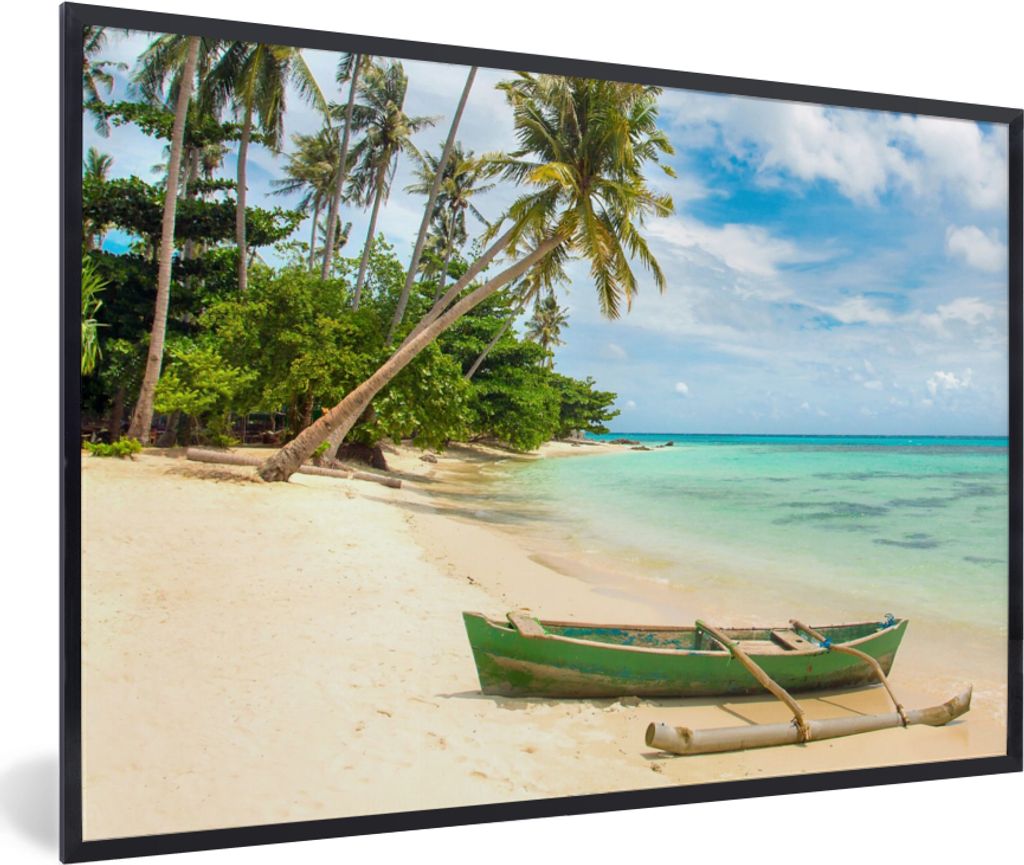 MuchoWow Gerahmtes Poster Strand - Kanu - Palme - Tropisch 60x40 cm - Poster mit Schwarzem Bilderrahmen Wandposter Rahmen Foto Bilder - Printing ...