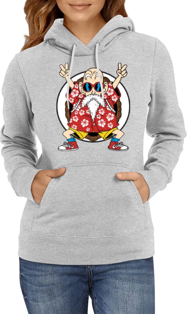 Damen Kapuzenpullover Japan Manga Anime Comics Dragon Anime Manga Ball Z Master Roshi 02, Lady L / Grau