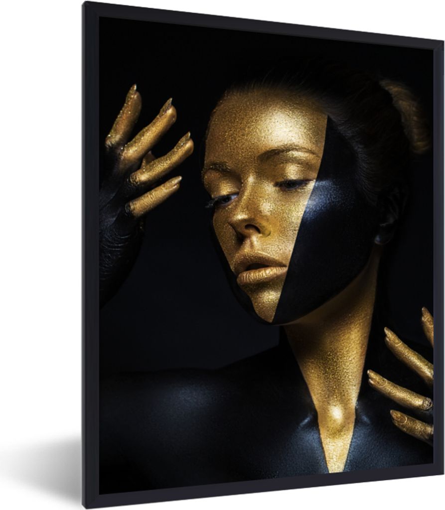 MuchoWow Gerahmtes Poster Make-up - Kunst - Frau - Luxus - Gold 60x80 cm - Poster mit Schwarzem Bilderrahmen Wandposter Rahmen Foto Bilder - Prem...