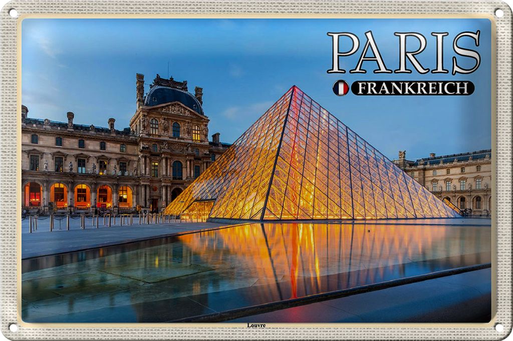 Blechschild Reise 18x12cm Paris Frankreich Louvre Museum
