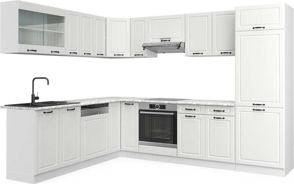 Eckküche Vicco R-Line Weiß Landhaus/Weiß 287 x 60 cm , AP Marmor, Model 49483