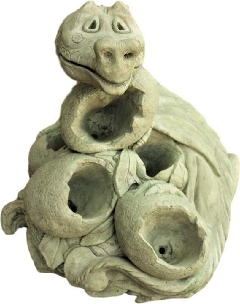 Steinfiguren Horn Drache zum Bepflanzen aus Steinguss für den Garten, Frostfest Witterungsbeständig und Neu, 52cm Höhe, SU-843