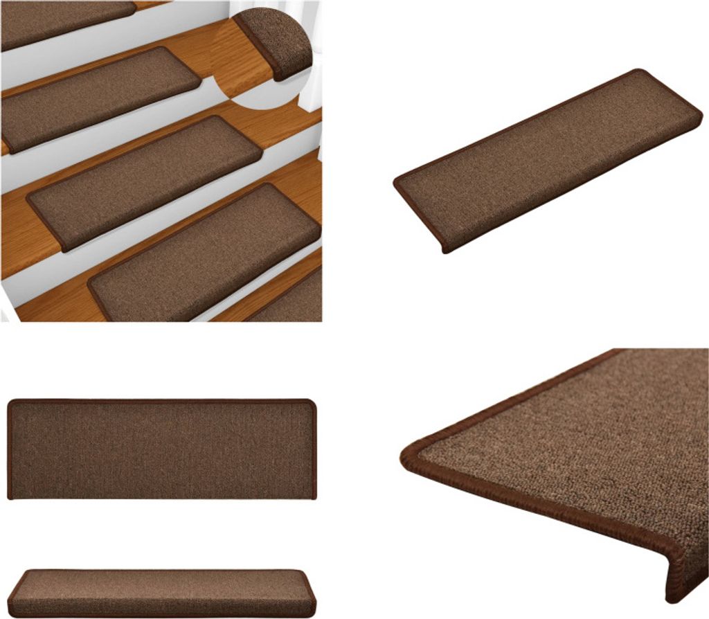 vidaXL Teppich Treppenstufen 15 Stk. 65x21x4 cm Braun - Produktbild 