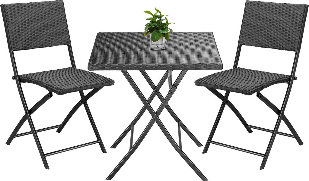 CASARIA Polyrattan Balkonmöbel 3 tlg. Klappbar Platzsparend 2 Personen Wetterfest Balkon Terrasse Bistro Garten Möbel Sitzgruppe Essgruppe Garn...
