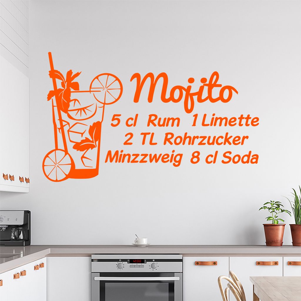 Mojito Wandtattoo Rezept Wandtattoo in 6 Größen - Wandaufkleber Wall Sticker - Dekoration, Küche, Wohnzimmer, Schlafzimmer, Badezimmer