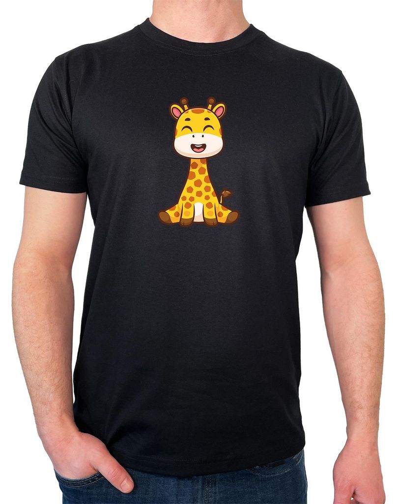 Huuraa Herren T-Shirt Giraffe Comic XXL Black Bio Baumwolle Fairtrade Herrenshirt Geschenkidee