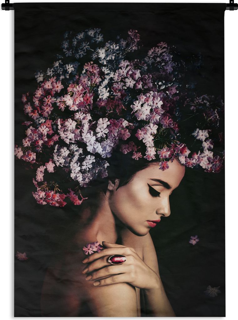 MuchoWow Wandteppich Wandbehang Blossom - Frau - Rosa - Luxus 120x180 cm Tapisserie Dekoration Wandtuch - Schlafzimmer - Dekorationen für das Haus