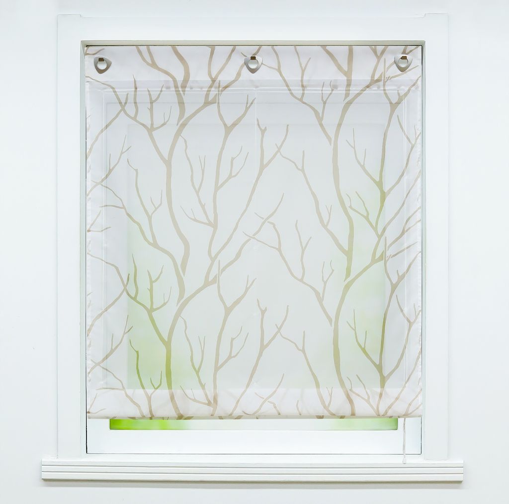 Joyswahl Raffrollo ohne Bohren mit Ösen U-Haken Raffgardinen Halbtransparent Ösenrollo Landhaus Beige BxH 80x140 cm
