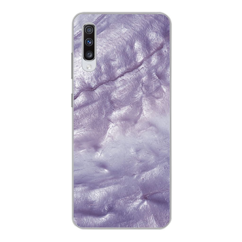 MuchoWow Handyhülle Schutzhülle Hülle für Samsung Galaxy A70 Perlmutt - Naturstein - Violett Silikon Softcase Handy Hülle - Schutzhaube