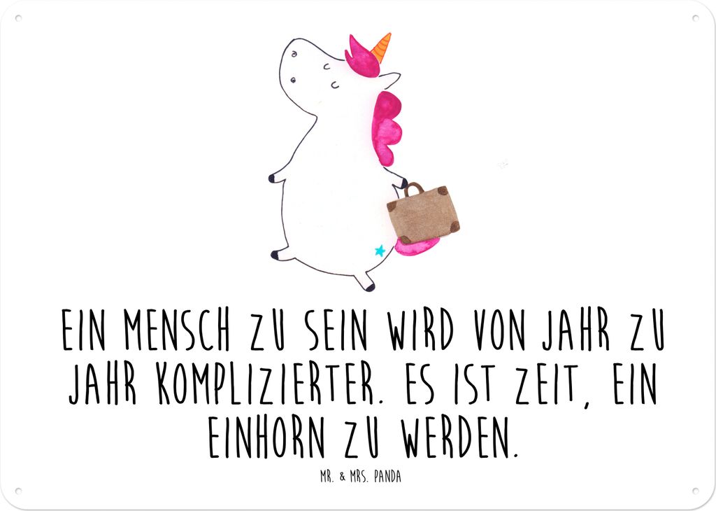 Mr. & Mrs. Panda Wandbild Einhorn Koffer DIN A4 - Weiß - Geschenk, tafel, Abenteuer, Unicorn, Spaß, wandtafel, Einhörner, Türschild, Schild, Me...
