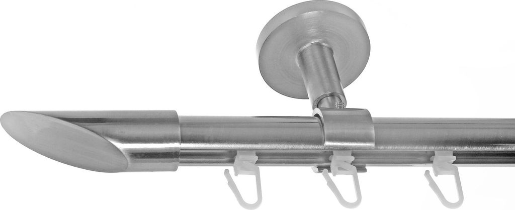 Innenlauf Gardinenstange Edelstahl look, Durchmesser 20mm, Deckenträger D30, 1-läufig, Länge 400, Endkappe E32