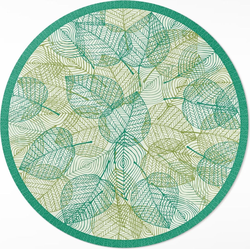Komposition aus gefütterten Naturblättern– Vinyl Fußmatte – Ø 140cm – Rutschfest, Pflegeleicht & Langlebig