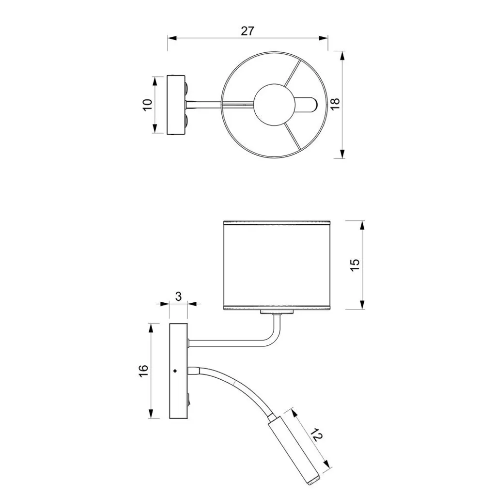 Lampe de Lecture Noire Design Loft avec Double Éclairage E27 et G9