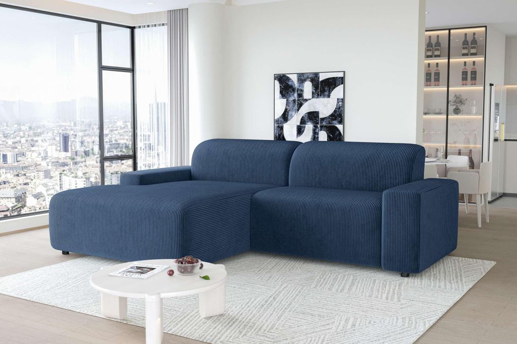 99rooms Tivoli Ecksofa Cordstoff POSO Blau Links ohne Kissen
