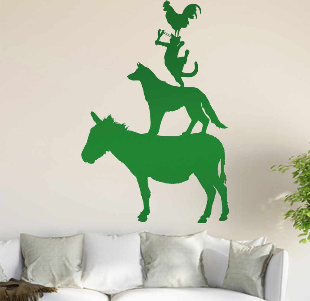 Bremer Stadtmusikanten Wandtattoo in 6 Größen - Wandaufkleber Wall Sticker - Dekoration, Küche, Wohnzimmer, Schlafzimmer, Badezimmer