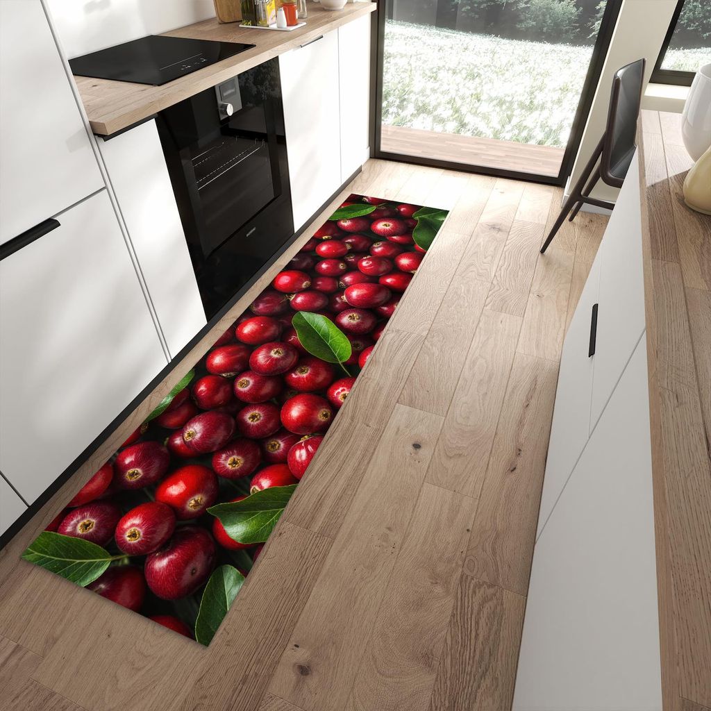 Küchenteppich 60x240cm rutschfest & abwischbar PVC Läufer - Frische Preiselbeeren