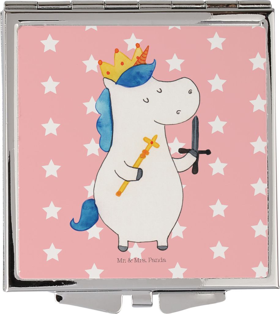Mr. & Mrs. Panda Kleiner Spiegel Einhorn König mit Schwert - Rot Pastell - Geschenk, Unicorn, Mittelalter, Ritter, Handspiegel, Schminkspiegel, Ta...