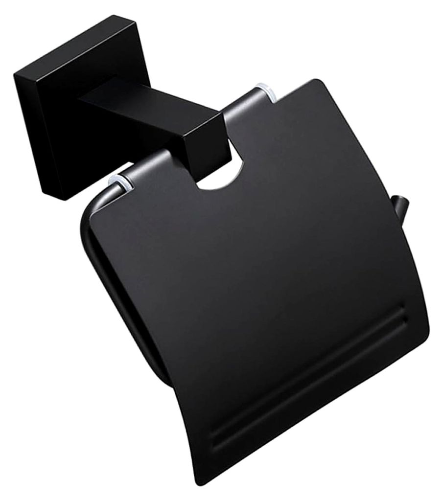 Schwarzer Toilettenpapierhalter aus Metall mit rostfreier Oberfläche und praktischem Design für Badezimmer und WC im Hotel