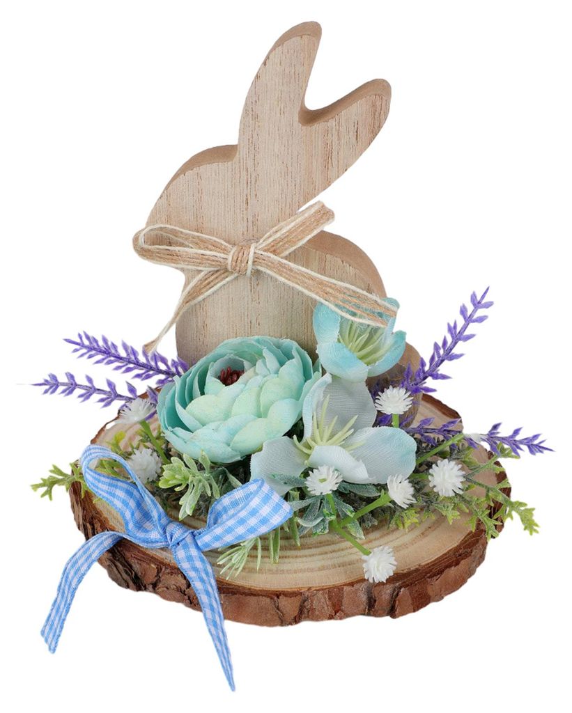 Osterhasen-Holzschild, Tischdekoration mit künstlichen Blumen, Frühlings-Tischdeko für Etageren, Heimdekoration