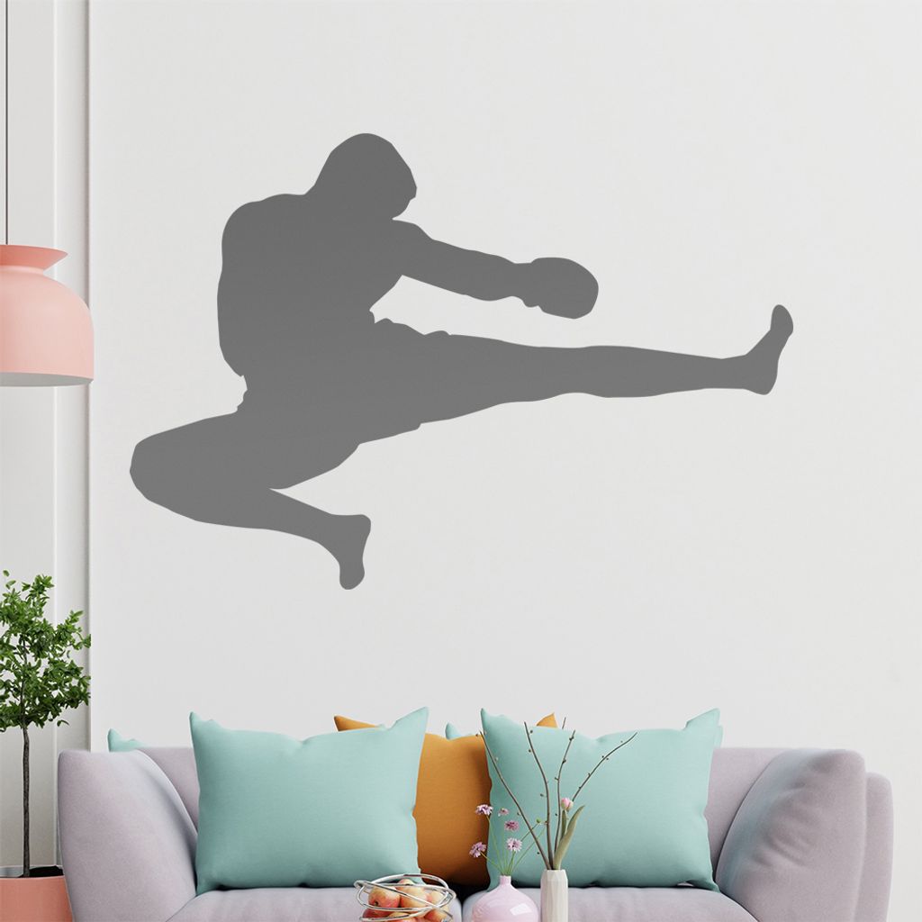 KIWISTAR Kickboxer Silhouette springend Kick Wandtattoo in 6 Größen - Wandaufkleber Wall Sticker - Dekoration, Küche, Wohnzimmer, Schlafzimmer, ...