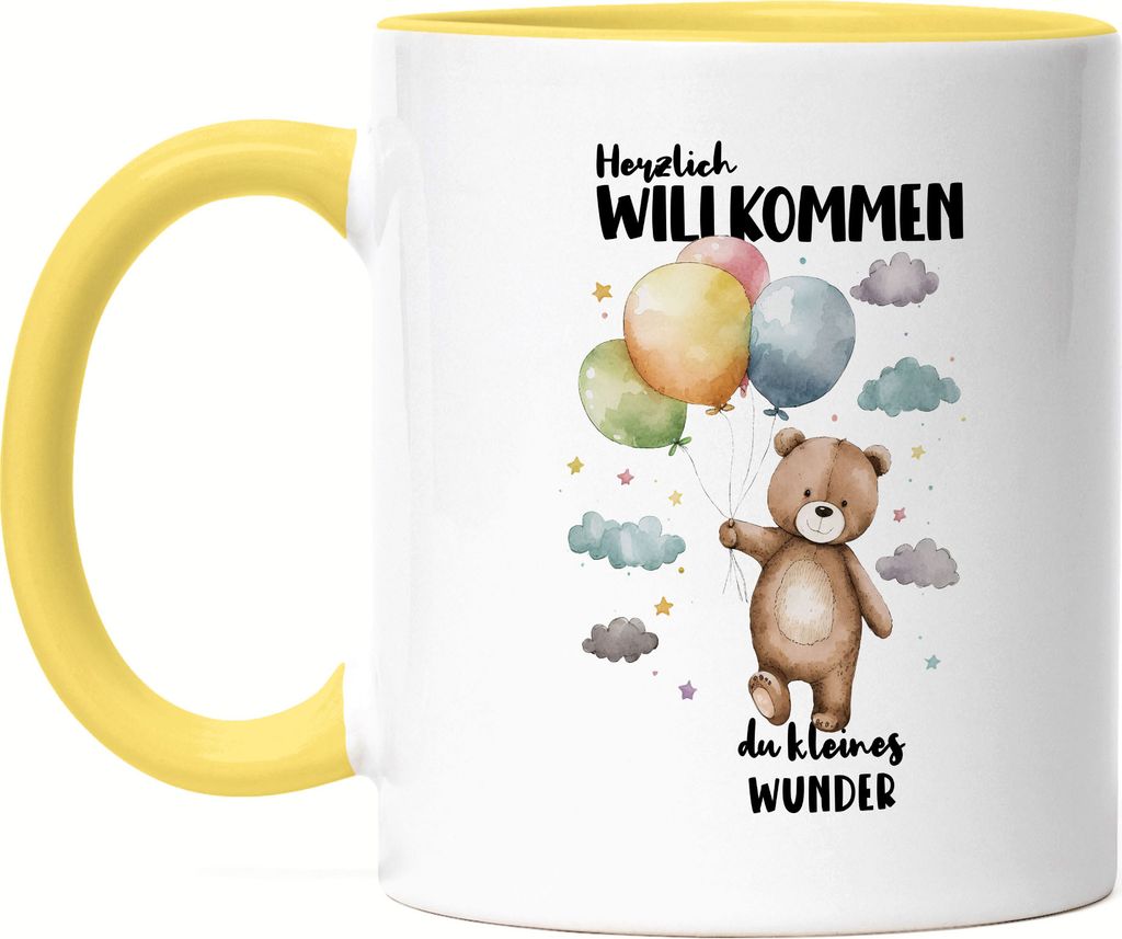 Herzlich willkommen du kleines Wunder Tasse Gelb Geburt Geschenk Hallo Baby