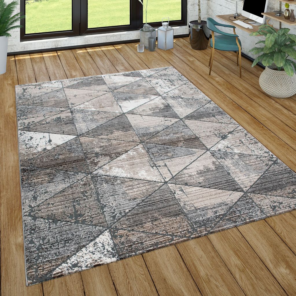 Teppich Wohnzimmer Modern Kurzflor Boho Skandi Abstraktes Geometrisches Muster Grösse 60x100 cm