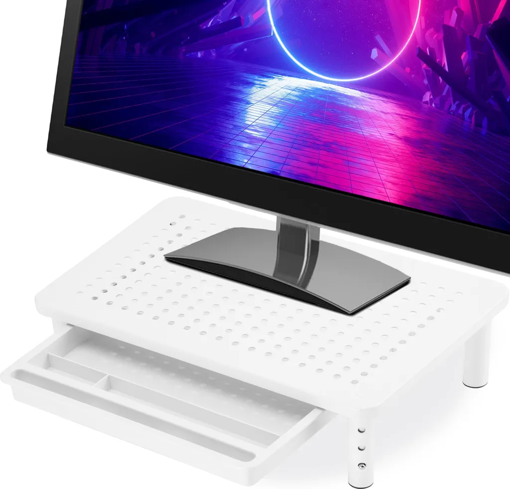 Support NANKIN Blanc pour Écran PC Portable avec Tiroir de Rangement