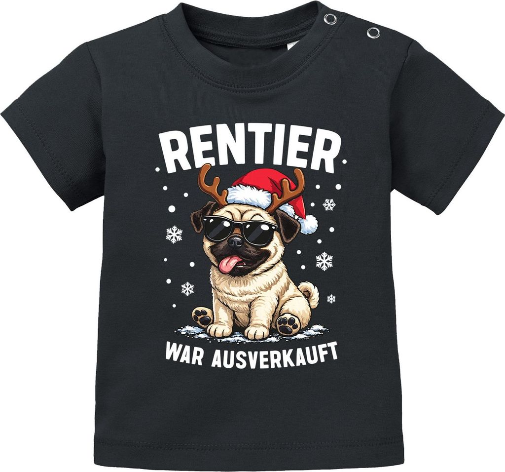 Baby Shirt kurzarm Weihnachten Mops Hund Rentier Spruch Lustig Mädchen Jungen Bio Baumwolle MoonWorks