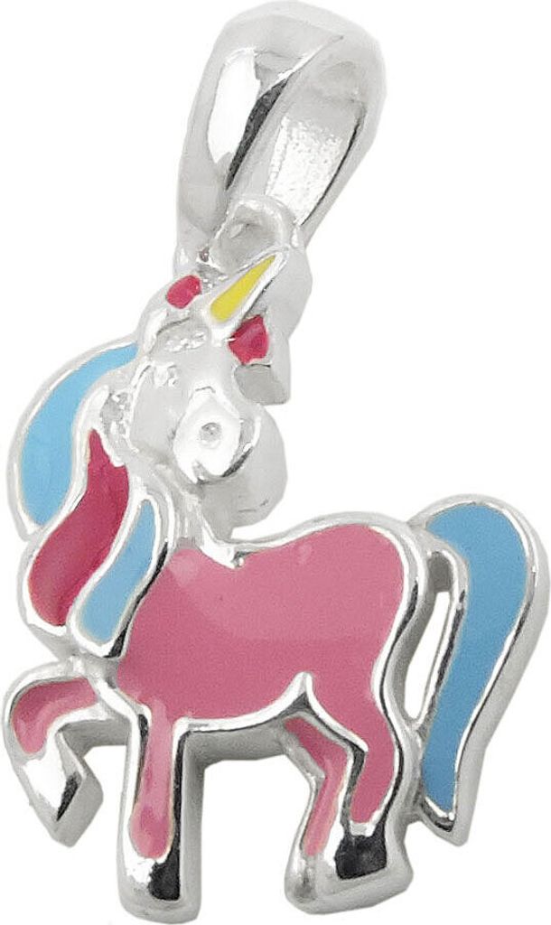 Anhänger 14x11mm Halsschmuck für Kinder Einhorn mit farbigen Einlagen 925 Silber