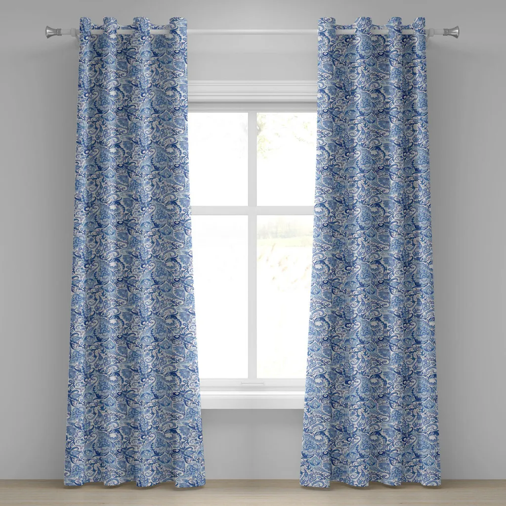 ABAKUHAUS Rideau à œillets Paisley bleu pour salon de 280x245 cm