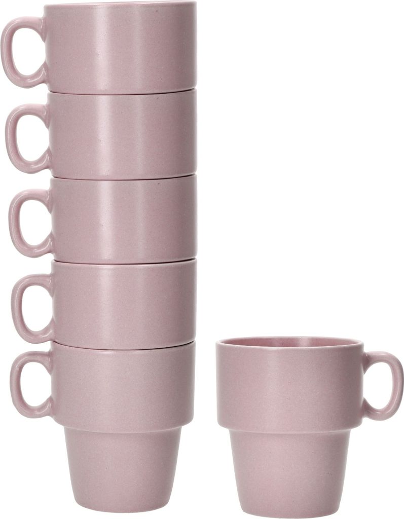 Stata 6x Kaffeebecher 250ml rosa Tee-Tasse Henkel Porzellan stapelbar Cup Mug