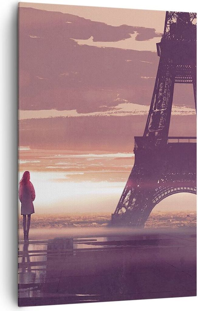 Bild auf Leinwand - Leinwandbild - Einteilig - Paris Stadt Nacht - 80x120cm - Wand Bild - Wanddeko - Wandbilder - Leinwanddruck - Wanddekoration - ...