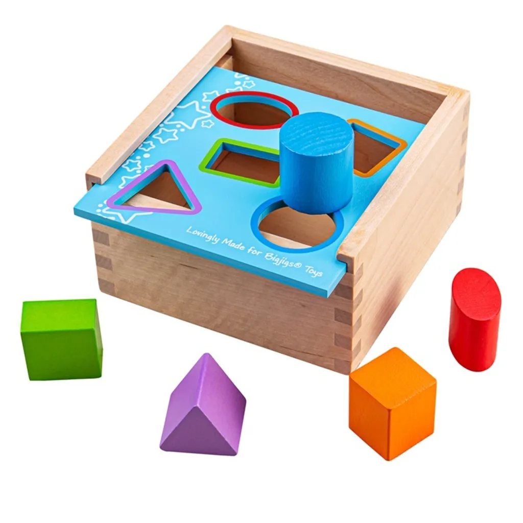 Boîte à formes avec couvercle coulissant et 12 blocs géométriques