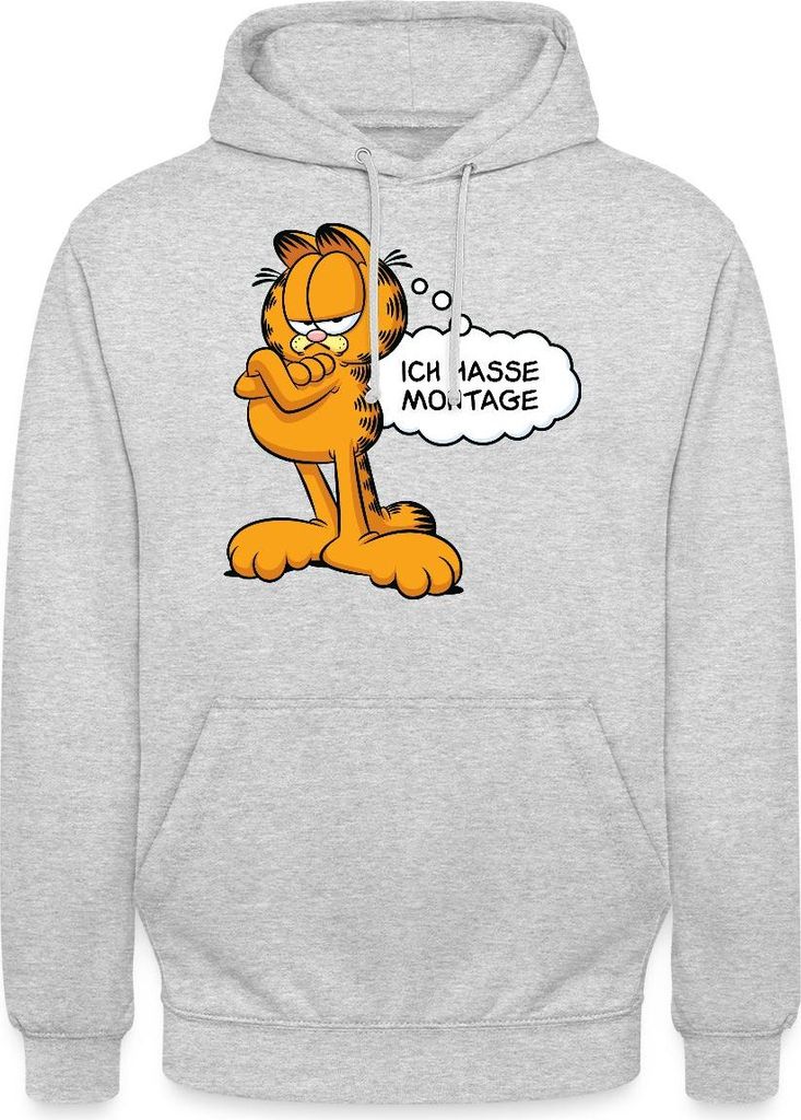 Spreadshirt Garfield Ich Hasse Montage Lustiger Spruch Uni Hoodie, S, Hellgrau meliert