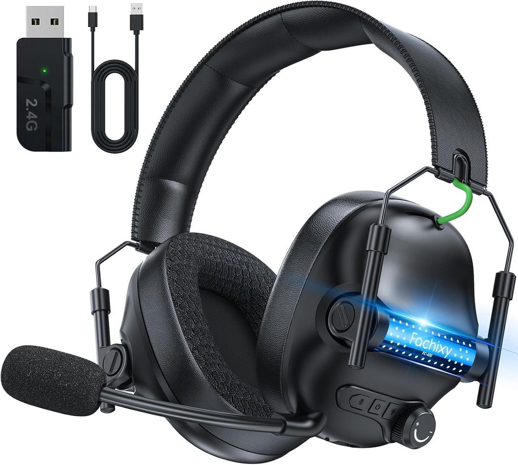 Gaming Headset, 2.4GHz Kabellos mit Mikrofon für PS5, PS4, PC, Switch, Bluetooth 5.4, Geringe Latenz Noise Cancelling, mit LED Licht, 50H Akkulauf...
