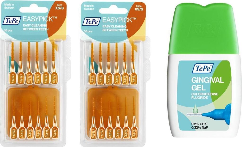 2x TePe Easy Pick XS/S organge 2x 36 Stück + Gingivalgel mit 0,2% CHX