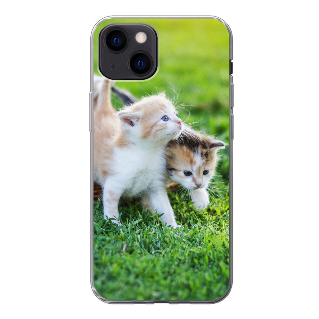 MuchoWow Handyhülle Schutzhülle Hülle für iPhone 13 mini Kätzchen - Katze - Korb - Mädchen - Kinder - Jungen - Kinder Silikon Softcase Hand...