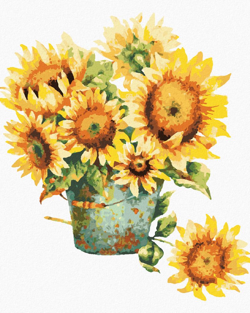 Zuty - Malen nach Zahlen - EIMER MIT SONNENBLUMEN, 40x50 cm, mit Keilrahmen (bereits gespannt)