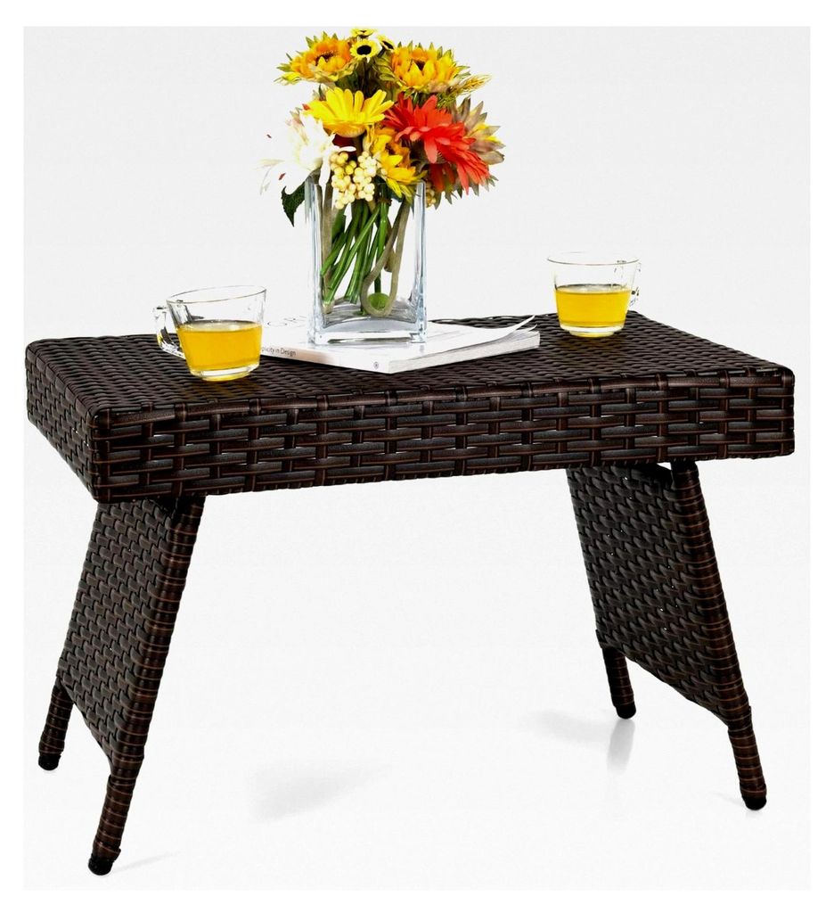 Beistelltisch aus Polyrattan, Klapptisch für Balkon mit verstellbaren Fußpolstern, Klappbarer Gartentisch, Teetisch für Terrasse und Garten, 67 ...