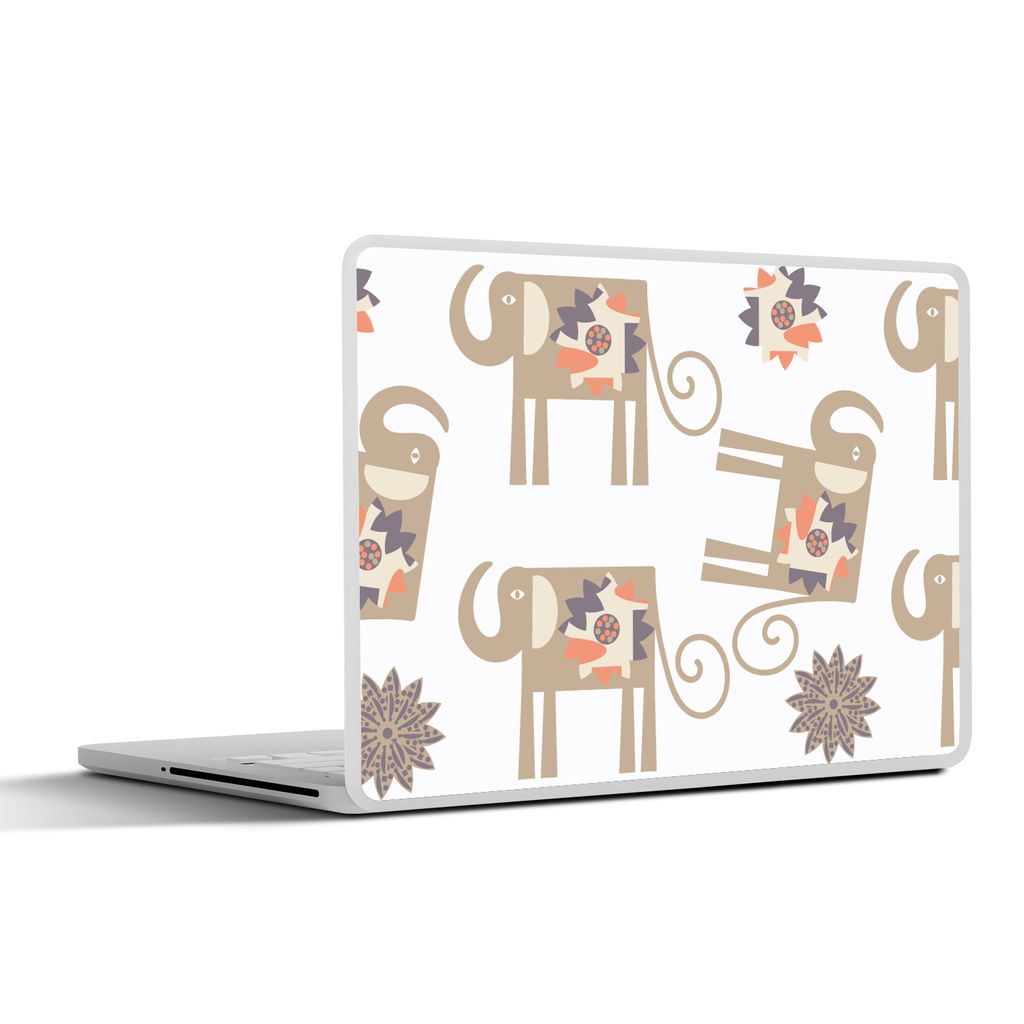 MuchoWow Laptop Aufkleber Sticker Cover Blumen - Elefant - Muster 32.5x23.5 cm - Sticker für Laptop - Selbstklebend