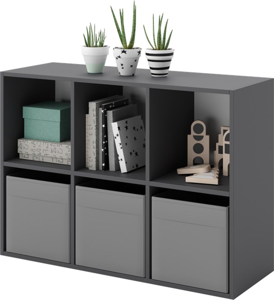 Regal LONI 2x3 – Modernes Bücherregal in Grau | Laminatplatte 18 mm, 6 Fächer, Vielseitig Einsetzbar, Einfache Montage, 120x80x38 cm