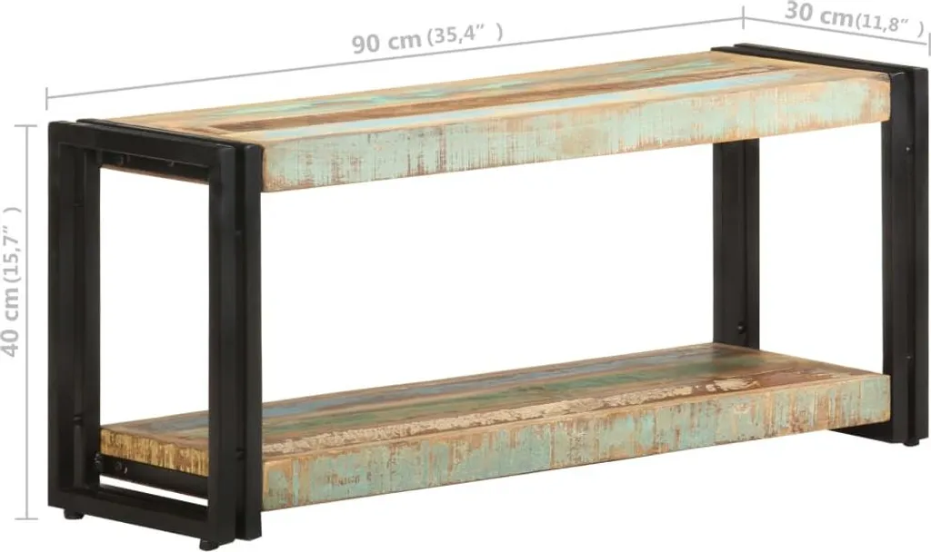 Banc TV Compact 90x30 cm en Vieux Bois - Idéal pour Petits Salons et Studios - 7