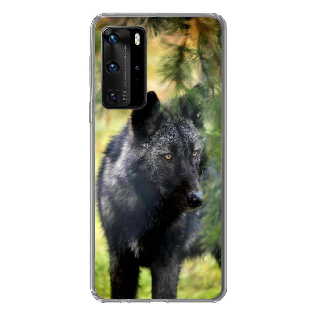 MuchoWow Handyhülle Schutzhülle Hülle für Huawei P40 Pro Wolf - Makro - Blätter Silikon Softcase Handy Hülle - Schutz