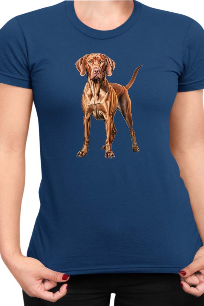Damen T-Shirt Dogs Breeds Vizsla Dog Breed 006, Lady S / Dunkelblau