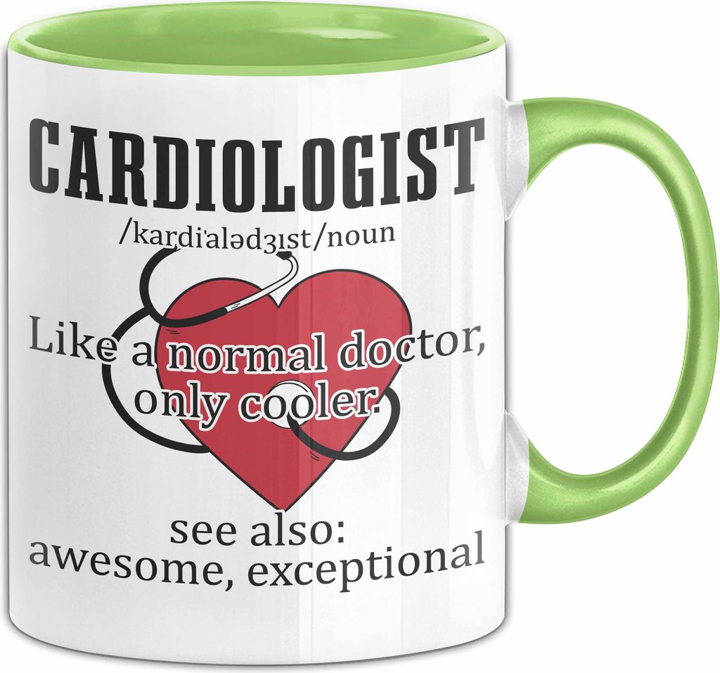 Kardiologe Geschenk Tasse Cardiologist Definition Ekg Herz Kardiologie Kaffee-Becher (Grün)