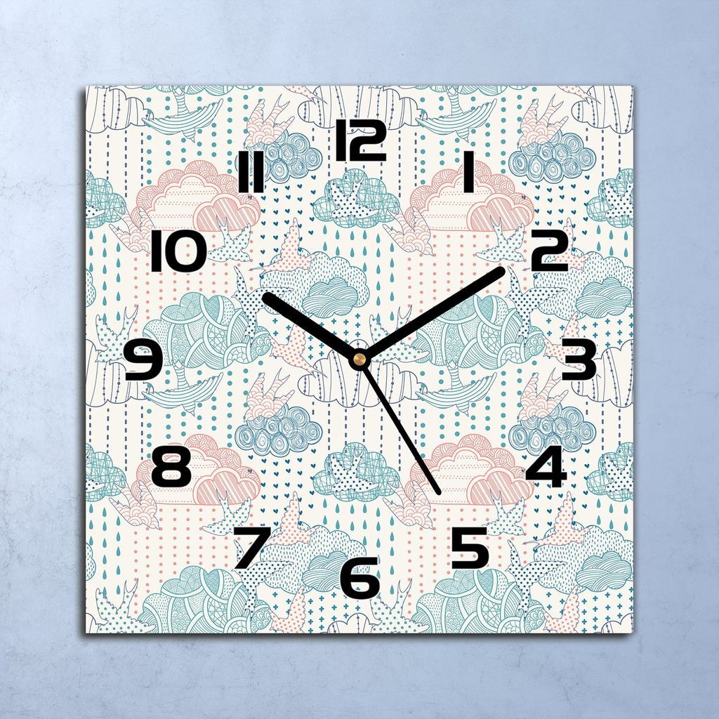 Wanduhr Echt-Glas-Küchenuhr Mandala Wolken Quarz Lautlos 30x30 Deko Bilder