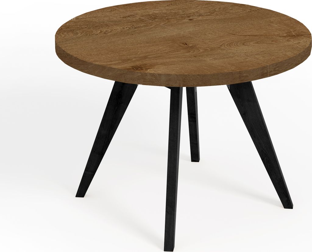 Runder Ausziehbarer Tisch für Esszimmer, LORA, Loft-Stil, Skandinavische, Durchmesser: 100 / 150 cm, Farbe: Eiche Lefkas Dunkel / Schwarz