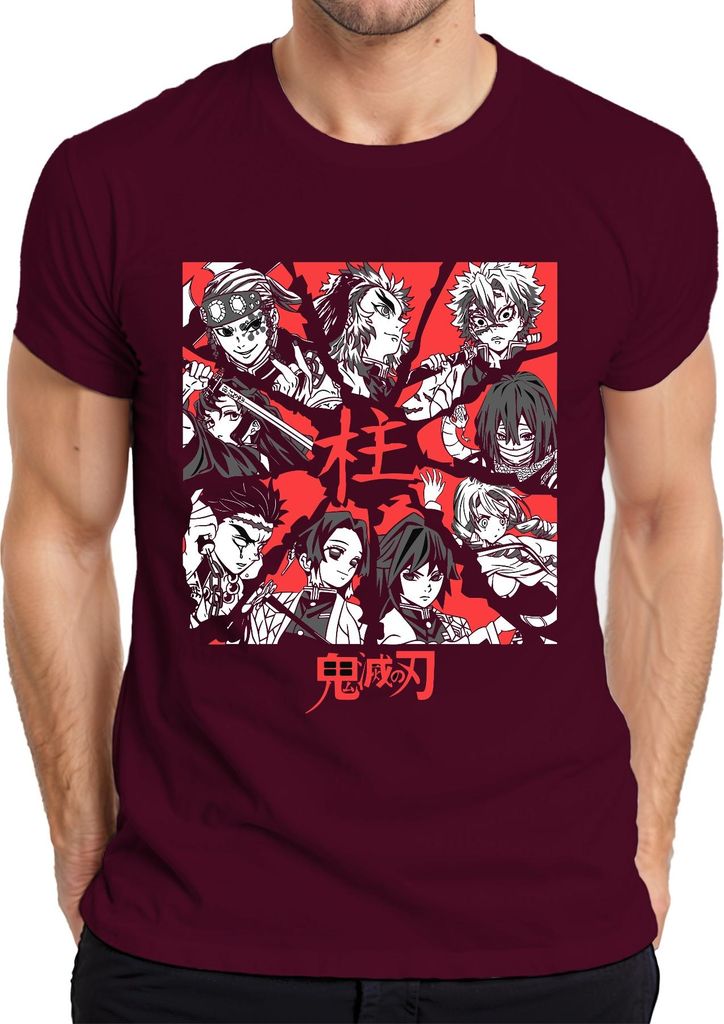 Demon Slayer Kimetsu no Yaiba Hashira Anime Geschenk Vintage Herren T-Shirt, Burgundy, S